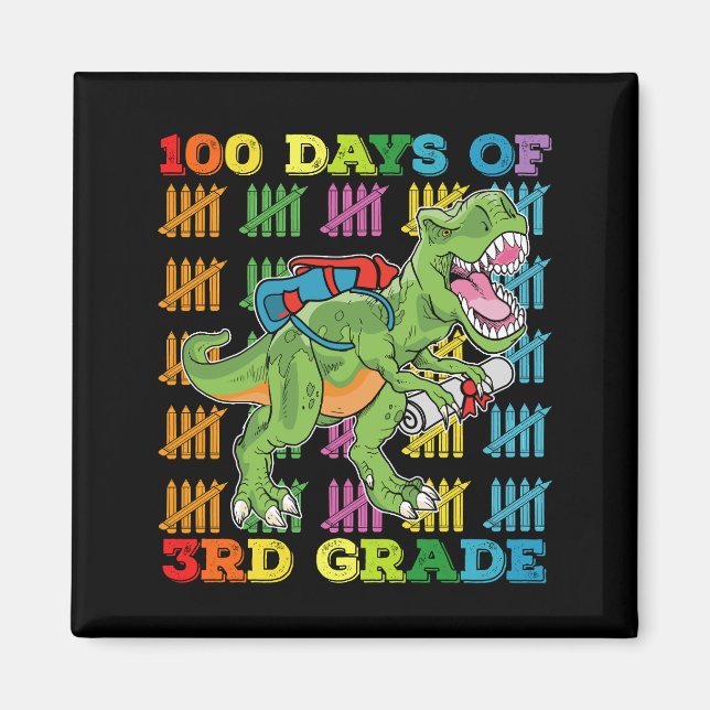100 Days Of 3rd Grade T Rex Dinosaur School Magnet (Front)