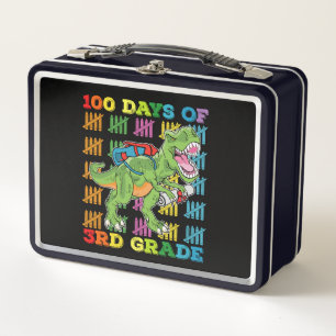 100 Days Of 3rd Grade T Rex Dinosaur School Metal Lunch Box