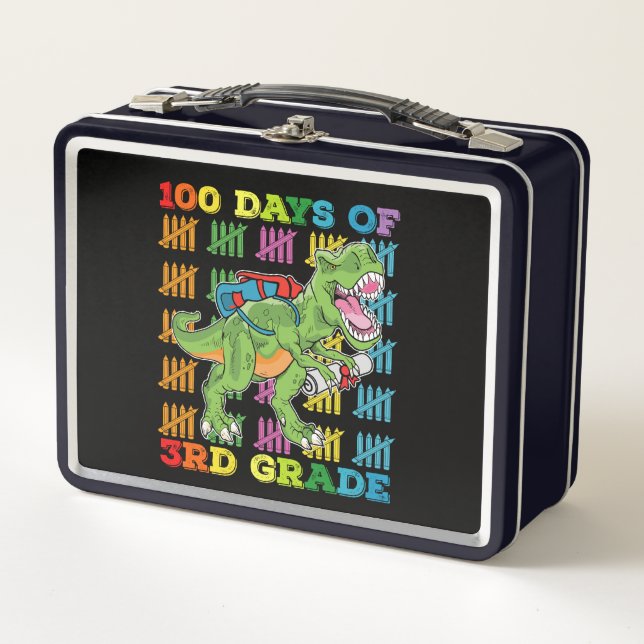 100 Days Of 3rd Grade T Rex Dinosaur School Metal Lunch Box (Front)