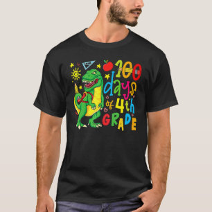100 Days of 4th Grade Dino Rex 100 Day of School D T-Shirt
