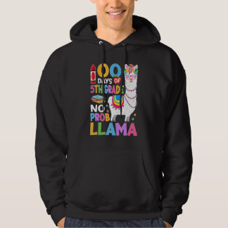 100 Days of 5th Grade No Probllama 100th Day Girls Hoodie