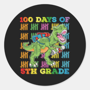 100 Days Of 5th Grade T Rex Dinosaur School Classic Round Sticker
