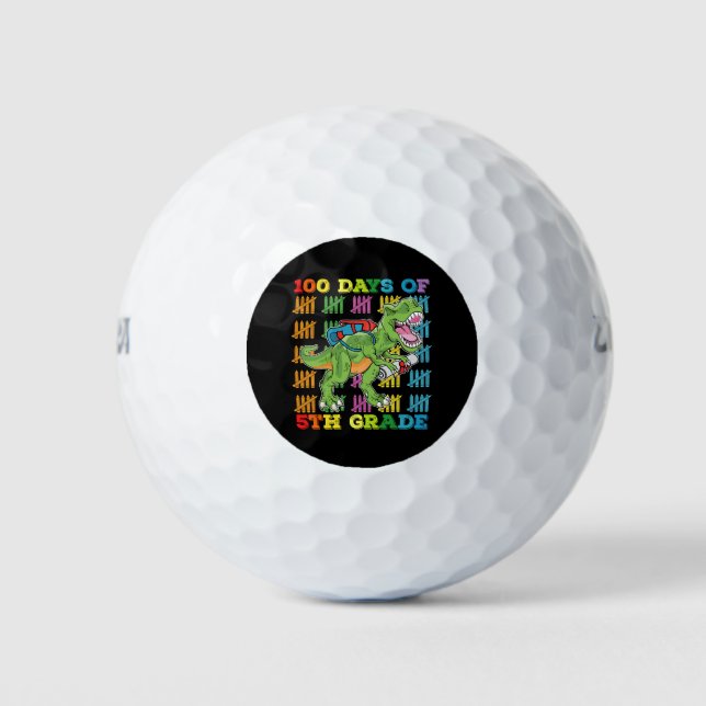 100 Days Of 5th Grade T Rex Dinosaur School Golf Balls (Front)