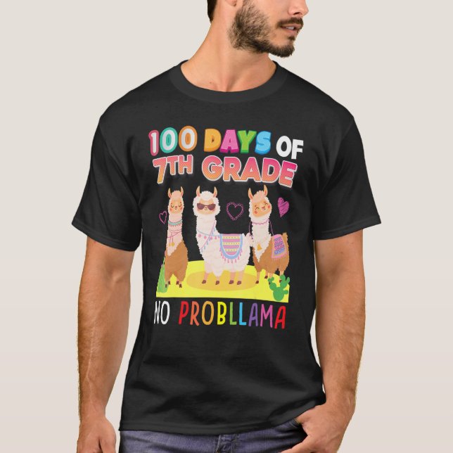 100 Days Of 7th Grade No Probllama 100th Day Schoo T-Shirt (Front)