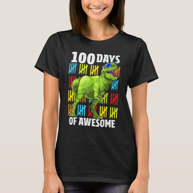 100 Days of Awesome Dinosaur Rex Boys 100th Day Of T-Shirt (Front)