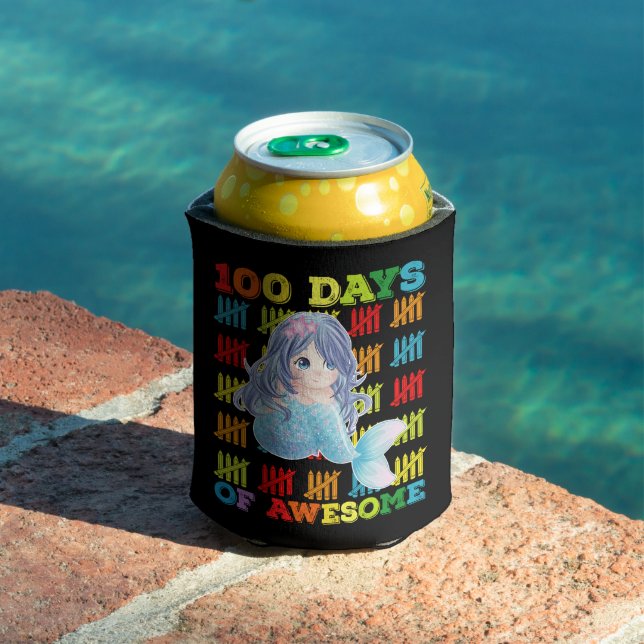 100 Days Of Awesome Mermaid 100th Day Of School Can Cooler (In Situ Pool)
