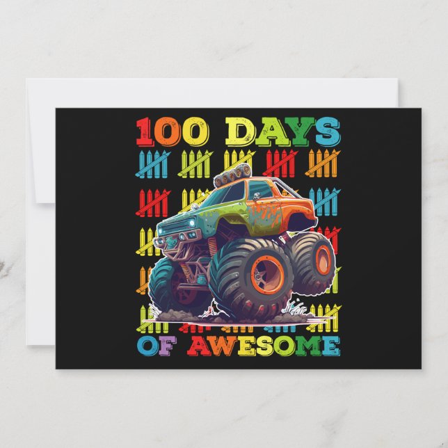 100 Days Of Awesome Monster Truck 100th Day School Invitation (Front)