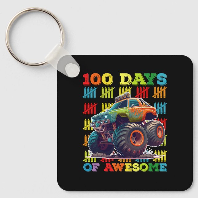 100 Days Of Awesome Monster Truck 100th Day School Keychain (Front)