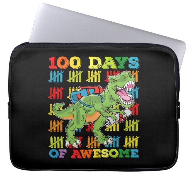 100 Days Of Awesome T Rex Dinosaur 100th School Laptop Sleeve (Front)