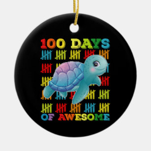 100 Days Of Awesome Turtle 100th Day Of School Ceramic Ornament