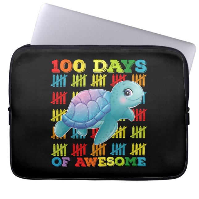 100 Days Of Awesome Turtle 100th Day Of School Laptop Sleeve (Front)