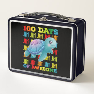 100 Days Of Awesome Turtle 100th Day Of School Metal Lunch Box