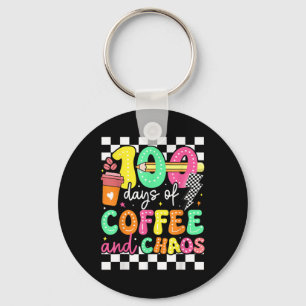 100 Days Of Coffee & Chaos Teacher Retro 10 Keychain