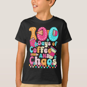 100 Days Of Coffee & Chaos Teacher Retro 10 T-Shirt
