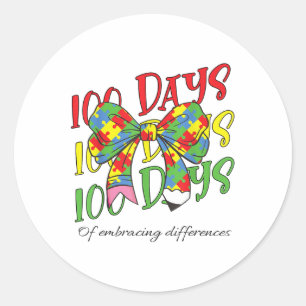 100 Days Of Embracing Autism 100th Day School Pen Classic Round Sticker
