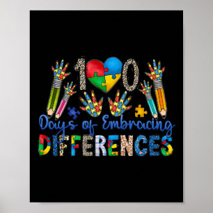 100 Days Of Embracing Differences Autism 100th Day Poster