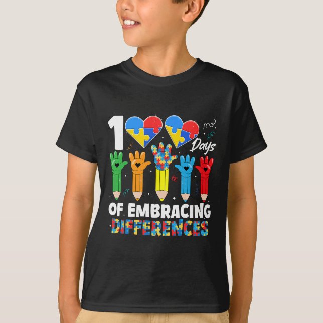 100 Days Of Embracing Differences Autism 100th Day T-Shirt (Front)