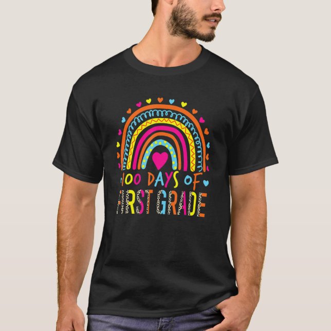 100 Days Of First Grade Leopard Rainbow 100th Day  T-Shirt (Front)