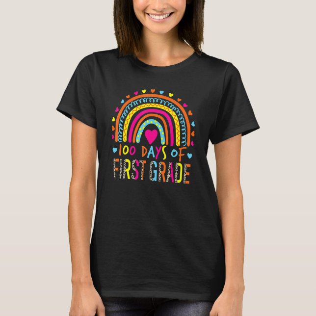 100 Days Of First Grade Leopard Rainbow 100th Day  T-Shirt (Front)
