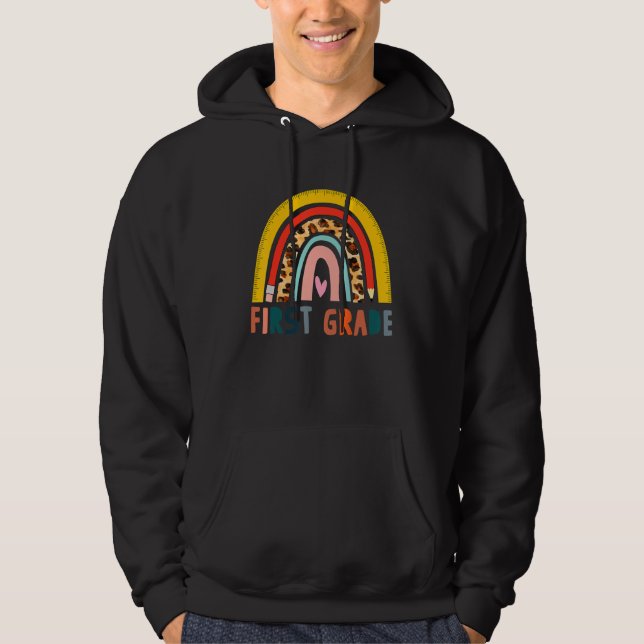 100 Days of First Grade Leopard Rainbow Back to Sc Hoodie (Front)