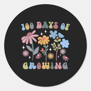 100 Days Of Growing Retro Boho Flower 100th Day Of Classic Round Sticker
