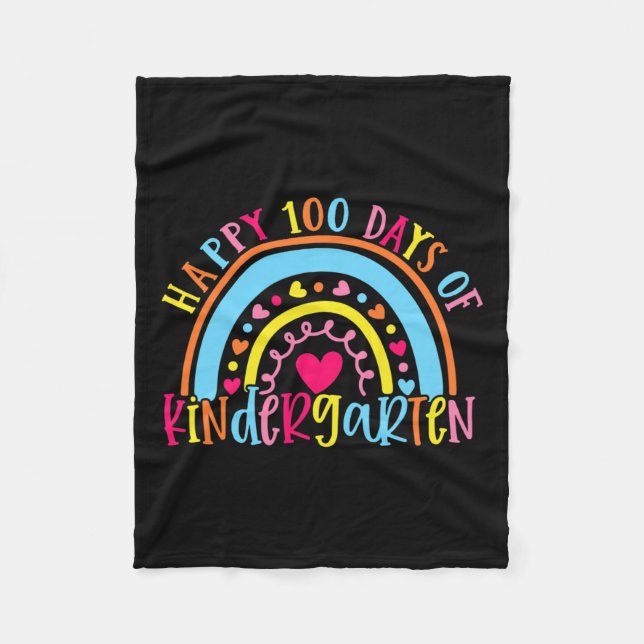 100 Days Of Kindergarten 100 Day Of School Rainbow Fleece Blanket (Front)