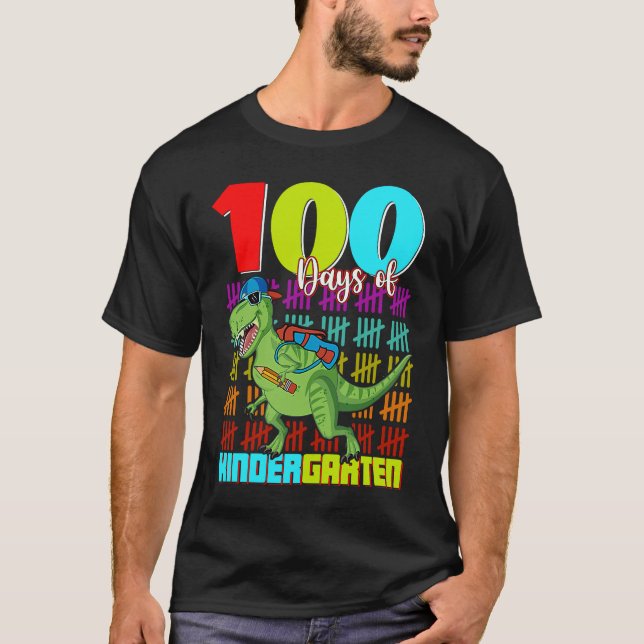 100 Days Of Kindergarten Dinosaur Rex Dinosaur  Bo T-Shirt (Front)