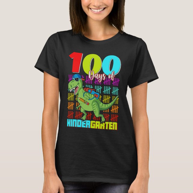 100 Days Of Kindergarten Dinosaur Rex Dinosaur  Bo T-Shirt (Front)