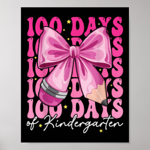 100 Days Of Kindergarten Girls Bow 100th Day Poster
