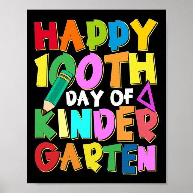 100 Days Of Kindergarten Kids 100th Day Of School  Poster (Front)