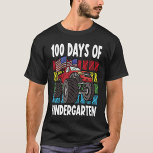100 Days Of Kindergarten Mosnter Truck American Fl T-Shirt