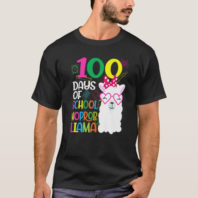 100 Days of Kindergarten No Probllama Llama Teache T-Shirt (Front)