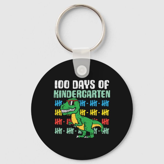 100 Days Of Kindergarten Trex Dinosaur 100th Day S Keychain (Front)