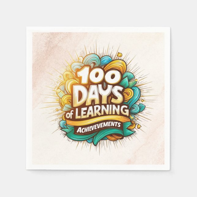 100 Days of Learning Achievements Fun Milestones Napkin (Front)