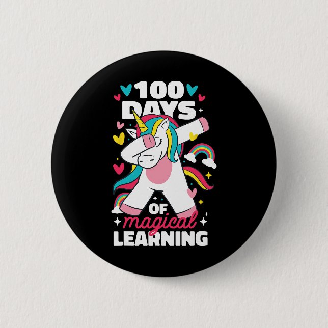 100 days of magical learning 100th day of school u 2 inch round button (Front)