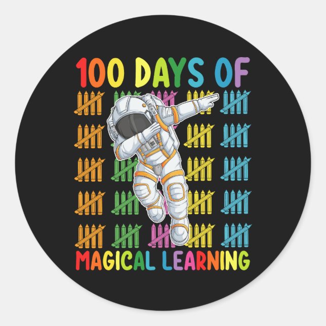100 Days Of Magical Learning Astronaut School Classic Round Sticker (Front)