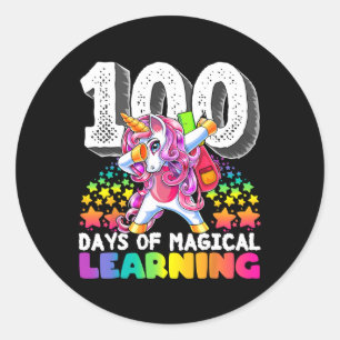 100 days of magical learning dabbing unicorn gift  classic round sticker