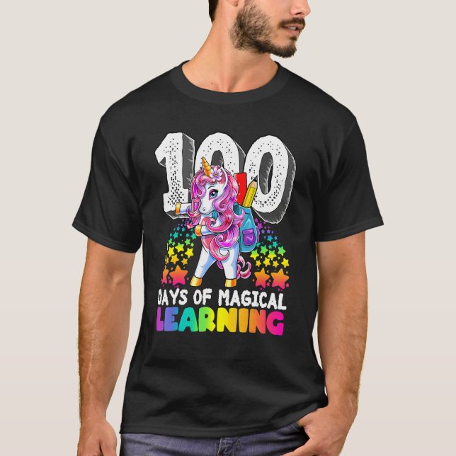 100 Days Of Magical Learning Flossing Unicorn  For T-Shirt (Front)