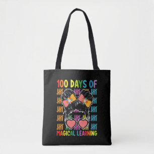 100 Days Of Magical Learning Messy Bun School Tote Bag