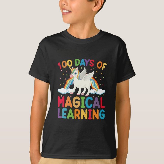 100 Days Of Magical Learning School Unicorn Girls  T-Shirt (Front)