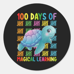 100 Days Of Magical Learning Turtle School Classic Round Sticker