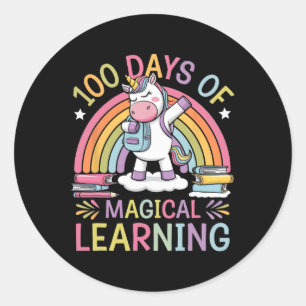 100 Days Of Magical Learning Unicorn 100th Day Of  Classic Round Sticker
