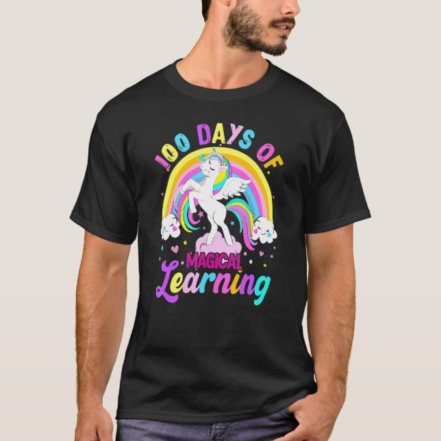 100 Days Of Magical Learning Unicorn Rainbow Stude T-Shirt (Front)