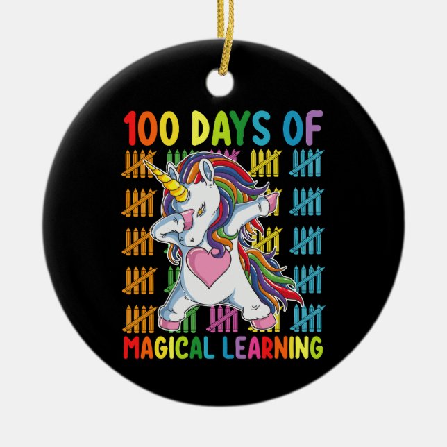 100 Days Of Magical Learning Unicorn School Ceramic Ornament (Front)