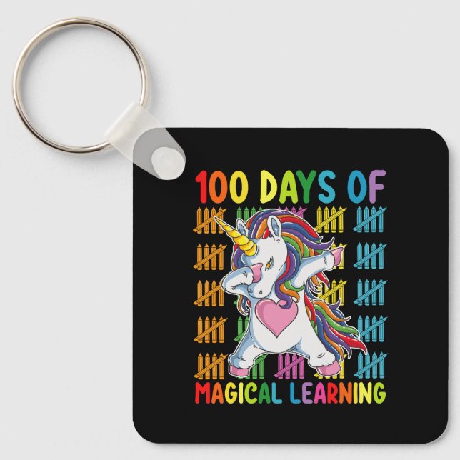100 Days Of Magical Learning Unicorn School Keychain (Front)