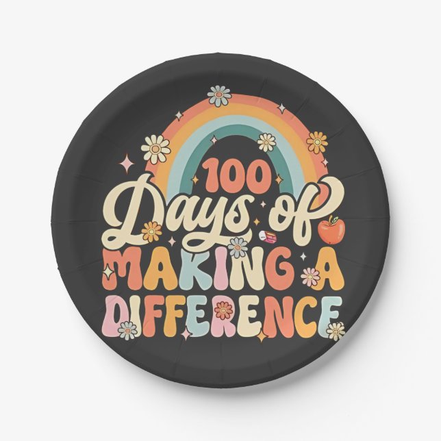 100 Days of Making a Difference Rainbow Teaching  Paper Plate (Front)