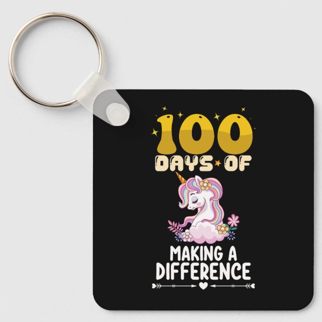 100 Days Of Making A Difference Unicorn School Keychain (Front)