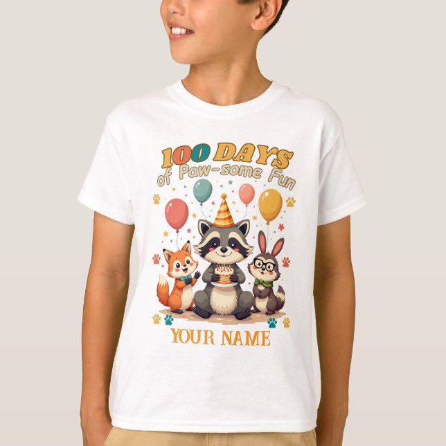 100 Days of Paw-some Fun: Cute Animal Party  T-Shirt (Front)