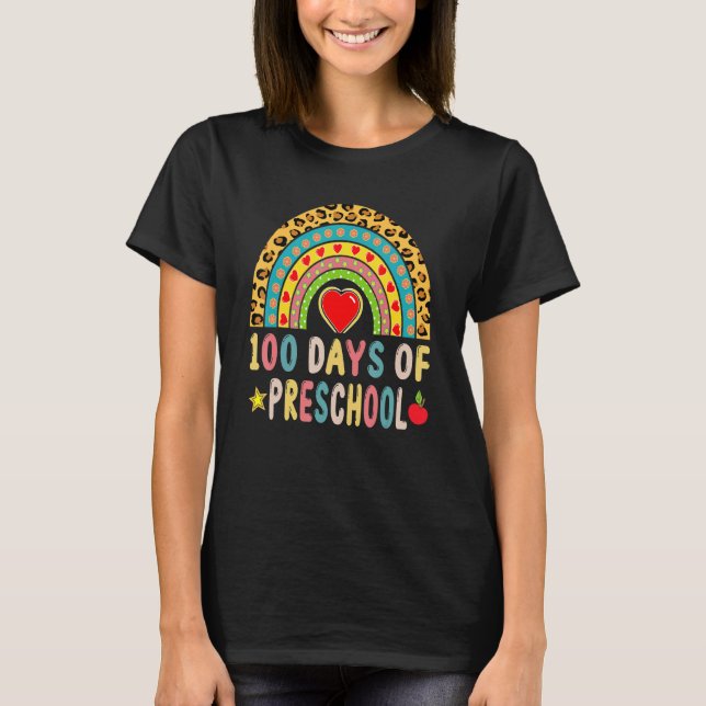 100 Days Of Preschool Leopard Rainbow 100th Day Of T-Shirt (Front)