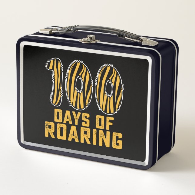 100 Days Of Roaring Tiger Funny 100th Day School Metal Lunch Box (Front)